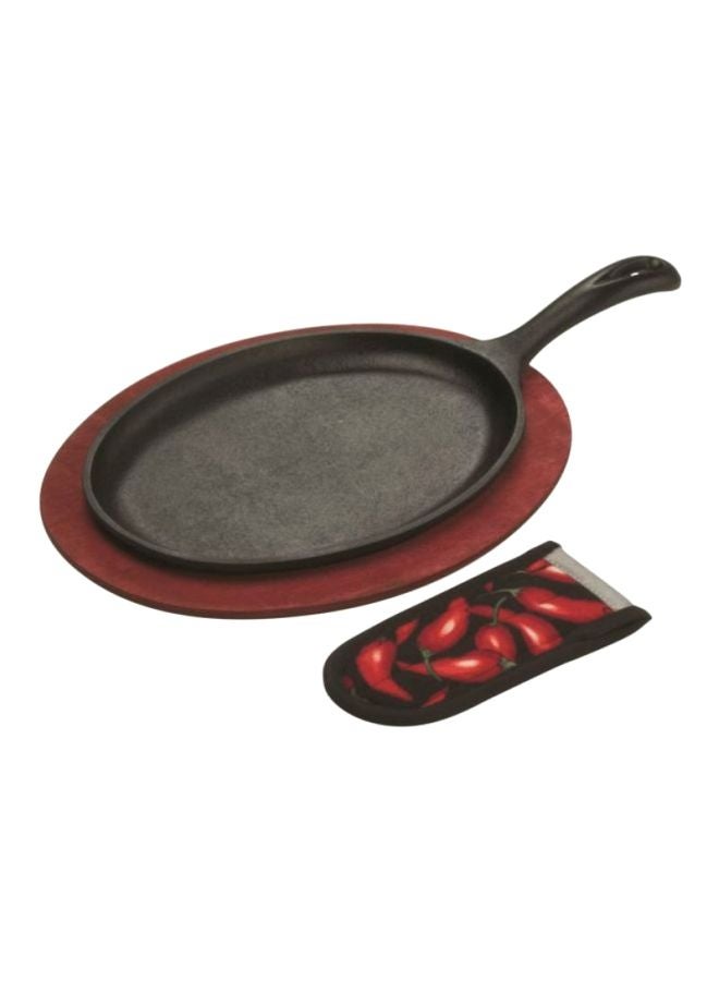 LODGE Pack Of 3  Chilli Pepper Mitten And Wooden Mat Set Red  - Image 1