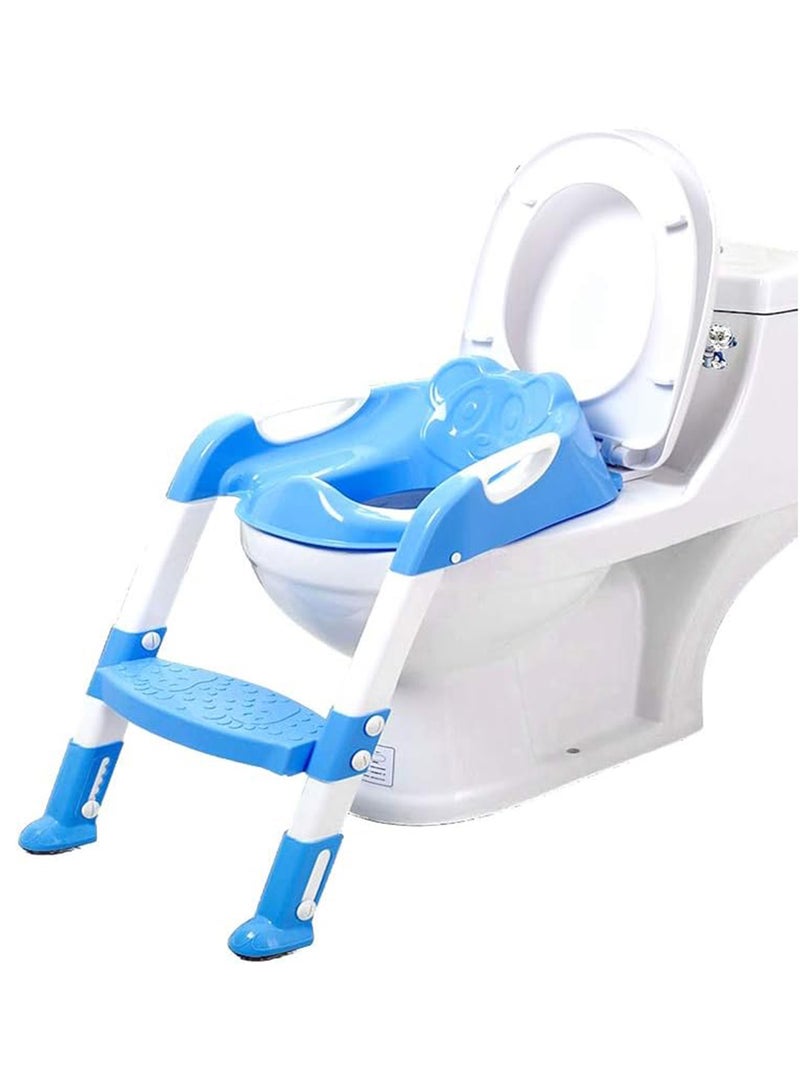Portable Folding Trainer Toilet Potty Training Ladder Chair For Kids - Blue
