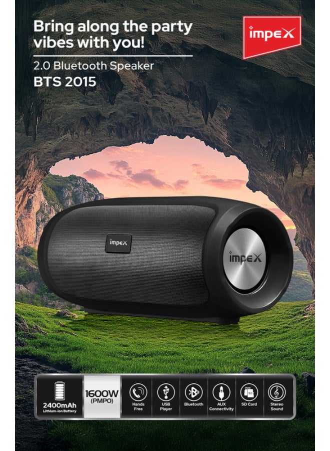 Impex Multimedia Bluetooth Speaker System | USB, TF Card, AUX Input | Built-in Mic, Hands-Free Calling | Universal Micro USB Charging | Mobile Charging Option | Compatible with Smartphones & Tablets | 2.0 Channel | BTS 2015 Black - Image 2