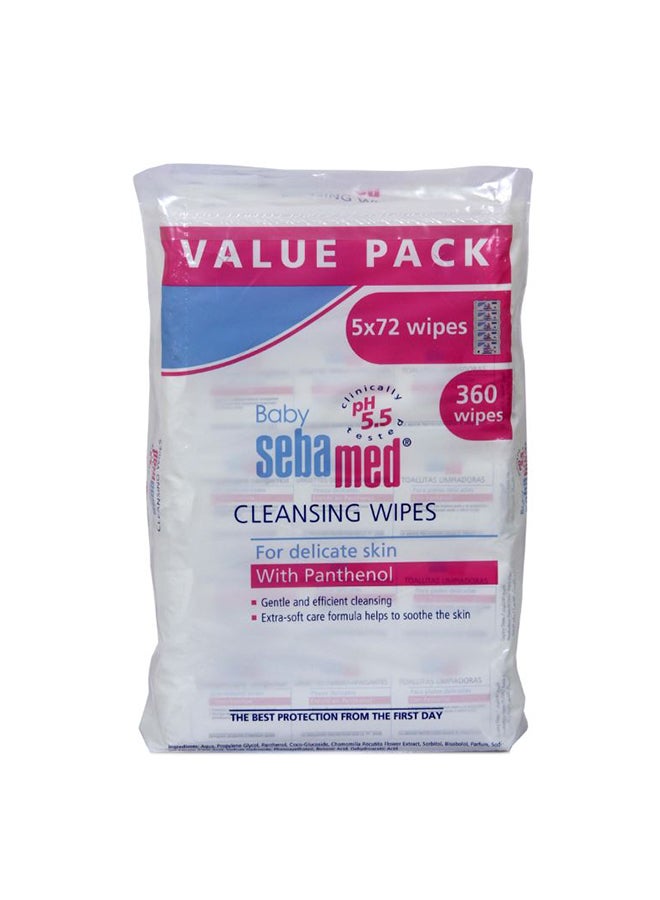 Sebamed Cleansing Baby Wipes With Panthenol, Value Pack, Pack Of 5, 360 Count