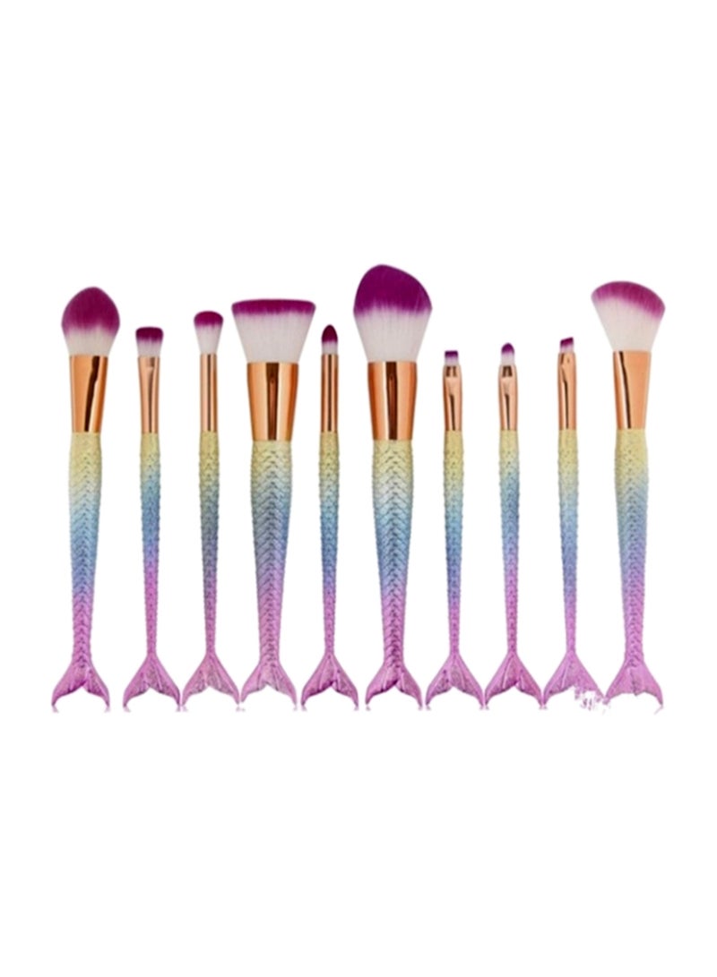 10-Piece Mermaid Fish Tail Handle Makeup Brush Set Pink - Image 1