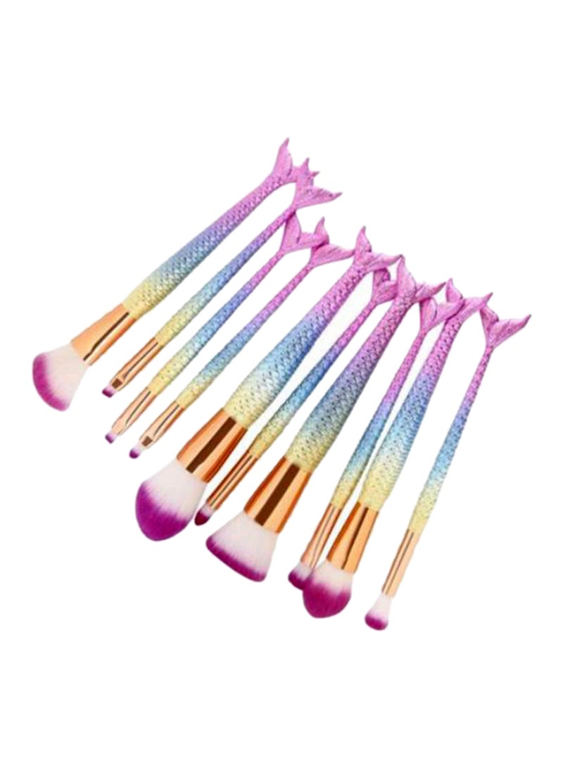 10-Piece Mermaid Fish Tail Handle Makeup Brush Set Pink - Image 2