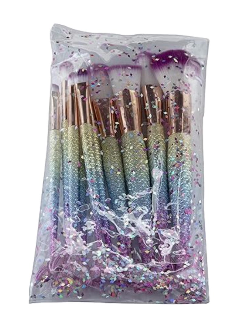 10-Piece Mermaid Fish Tail Handle Makeup Brush Set Pink - Image 5