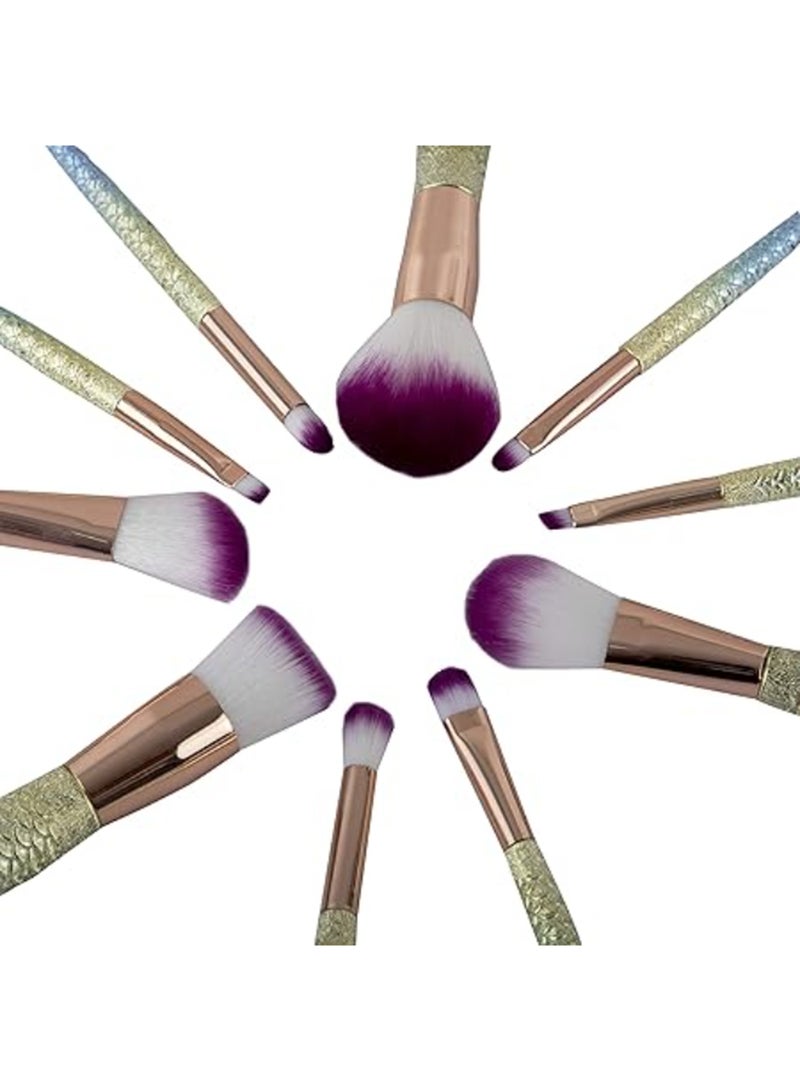 10-Piece Mermaid Fish Tail Handle Makeup Brush Set Pink - Image 3