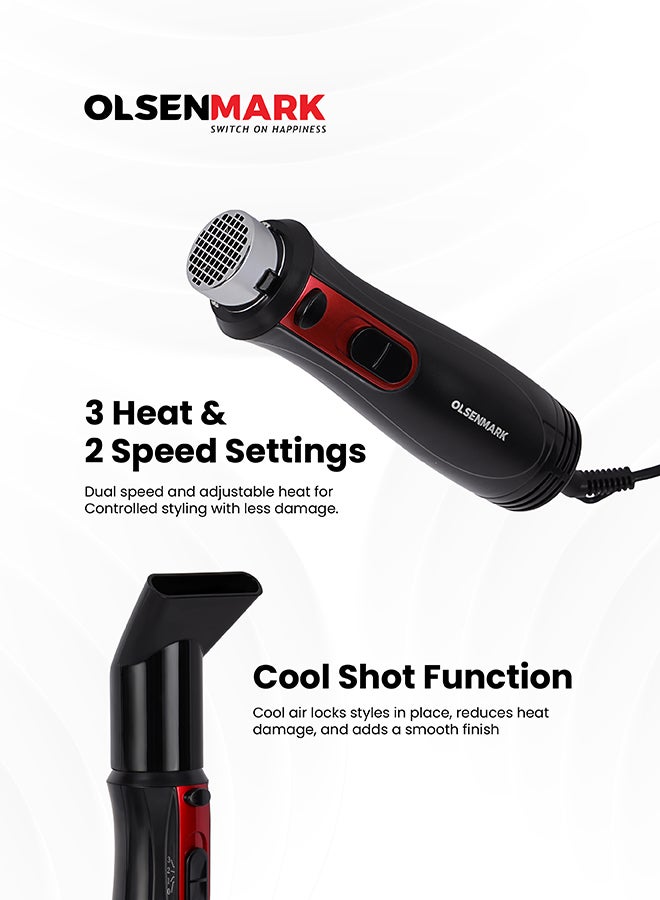أولسنمارك مجموعة أدوات تصفيف، وتمليس، وتجعيد، وتمويج الشعر متعددة الاستخدامات بتصميم 9 في 1 طراز OMH4029 أسود/أحمر - Image 2