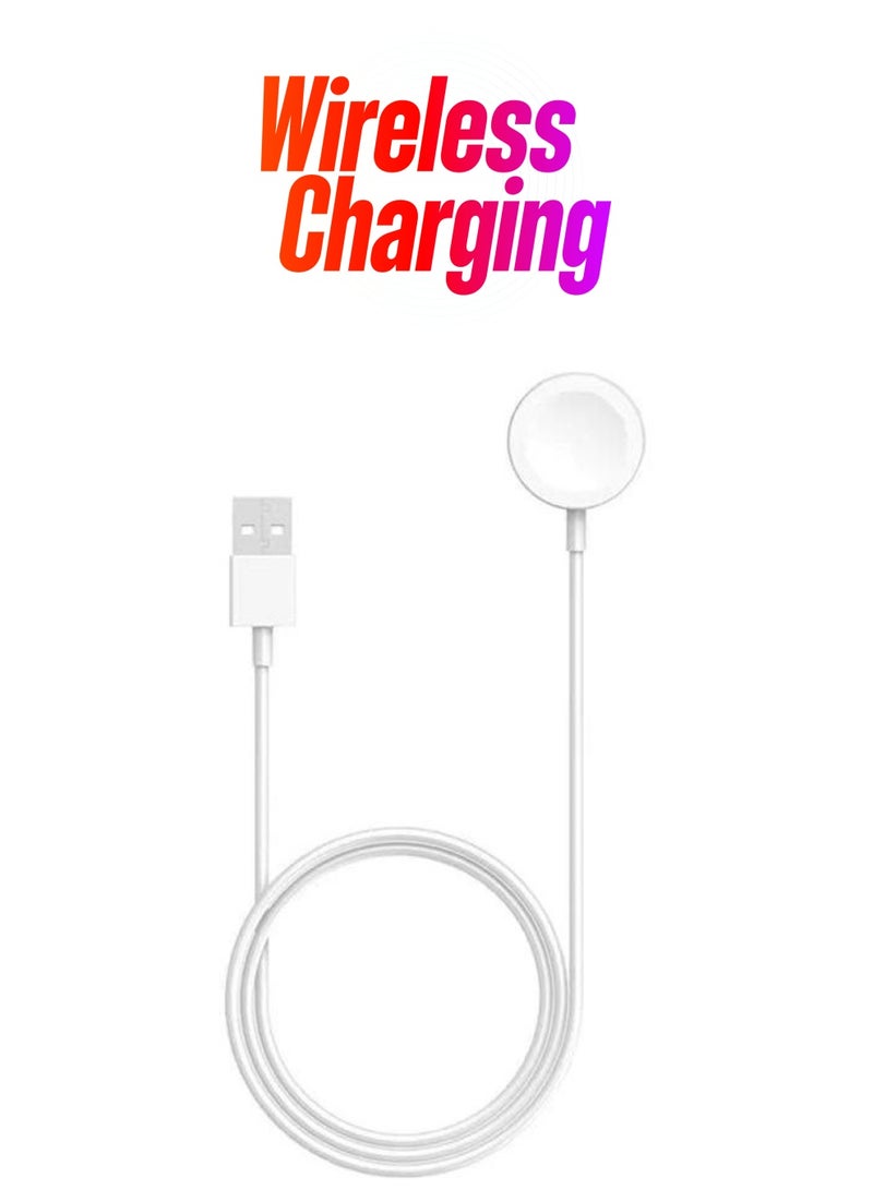 محول وكابل شحن مغناطيسي لاسلكي بمنفذ USB للساعات الذكية أبيض - Image 1