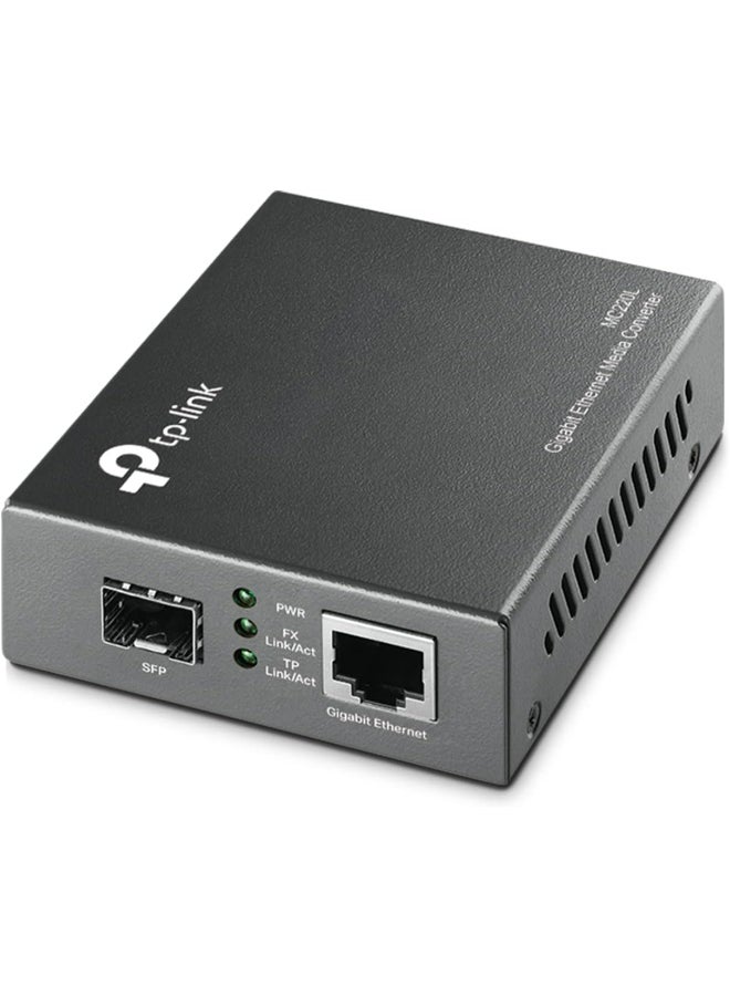 TP-LINK Gigabit SFP to RJ45 Fiber Media Converter | Auto-Negotiation of Half-Duplex / Full-Duplex Transfer Mode - MC220L | Grey - Image 1