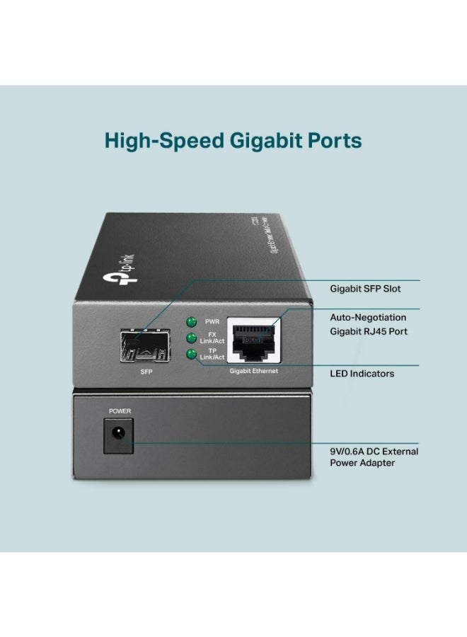 TP-LINK Gigabit SFP to RJ45 Fiber Media Converter | Auto-Negotiation of Half-Duplex / Full-Duplex Transfer Mode - MC220L | Grey - Image 3