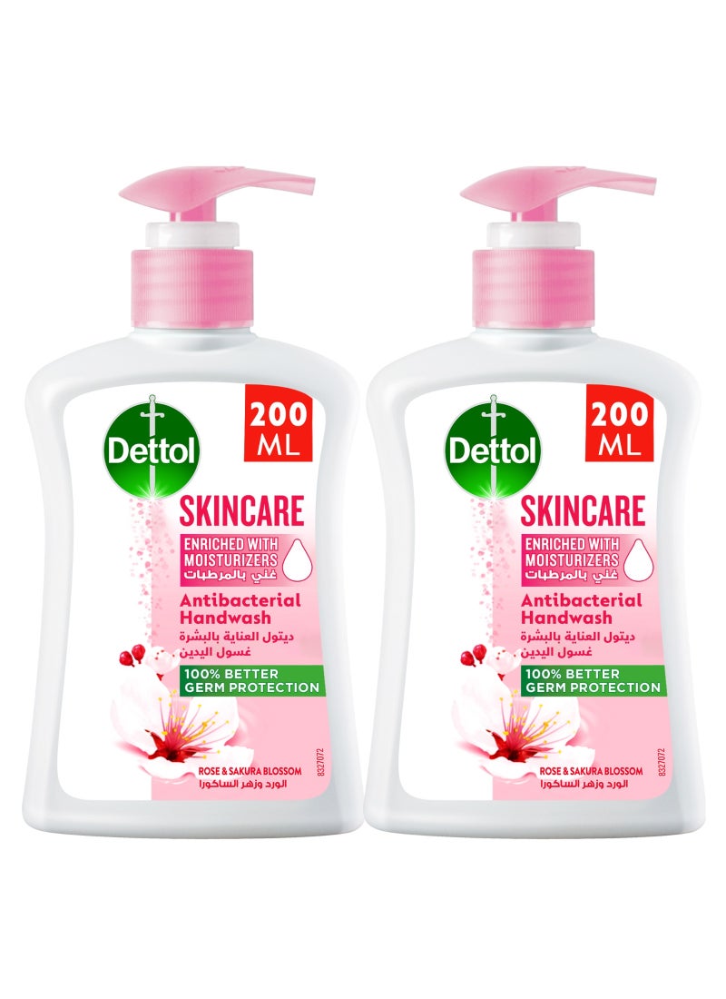Dettol Skin Care Anti Bacterial Liquid Hand Wash Rose And Sakura Blossom Fragrance Pack of 2 200.0ml - Image 1