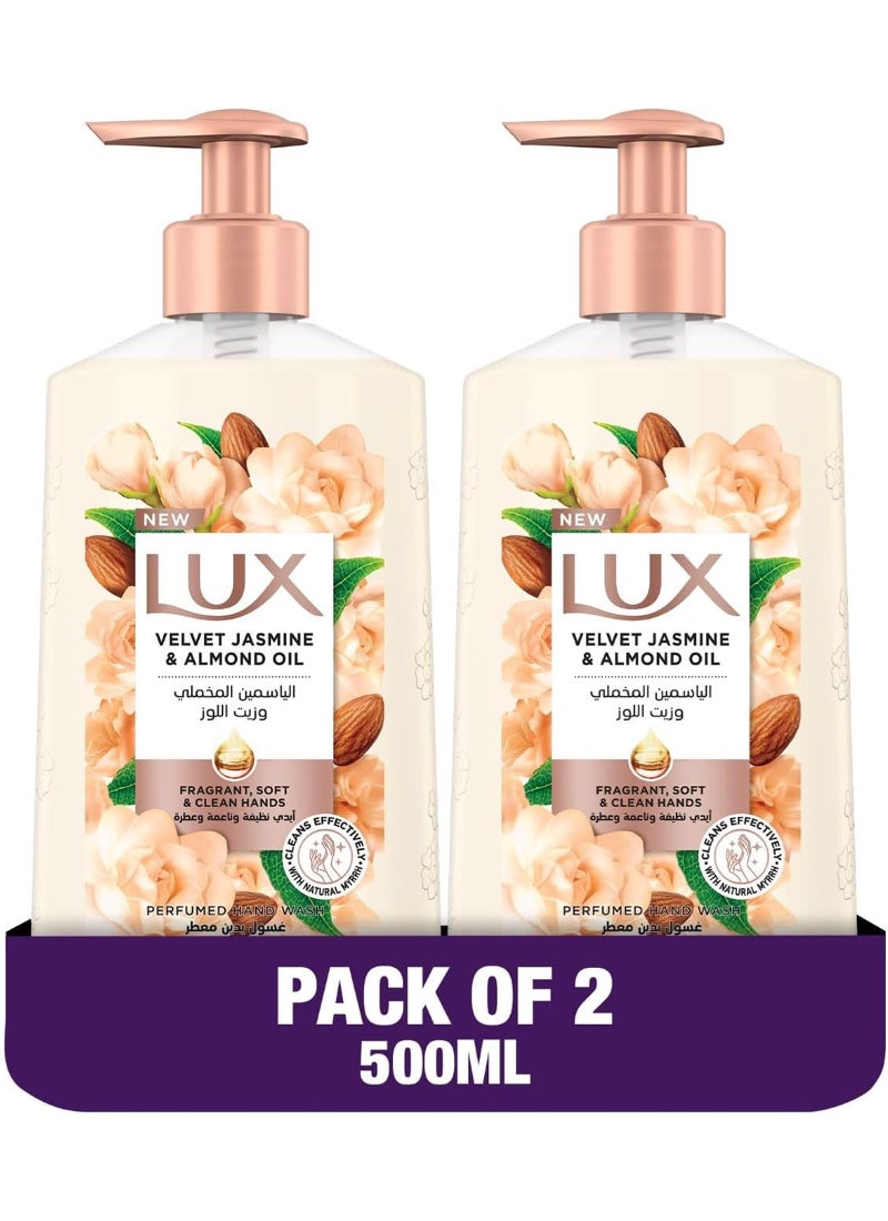 Perfumed Hand Soap Glycerine Enriched Velvet Jasmine And Almond Oil Pack of 2 500 ml