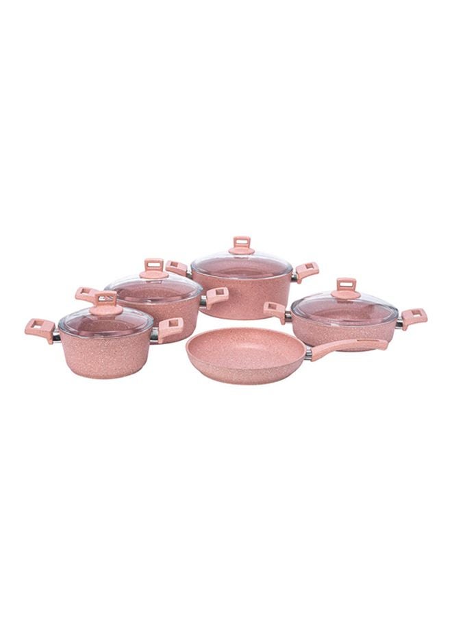 ALBERTO Pack Of 9 Cookware With Glass Lids Pink - Image 1
