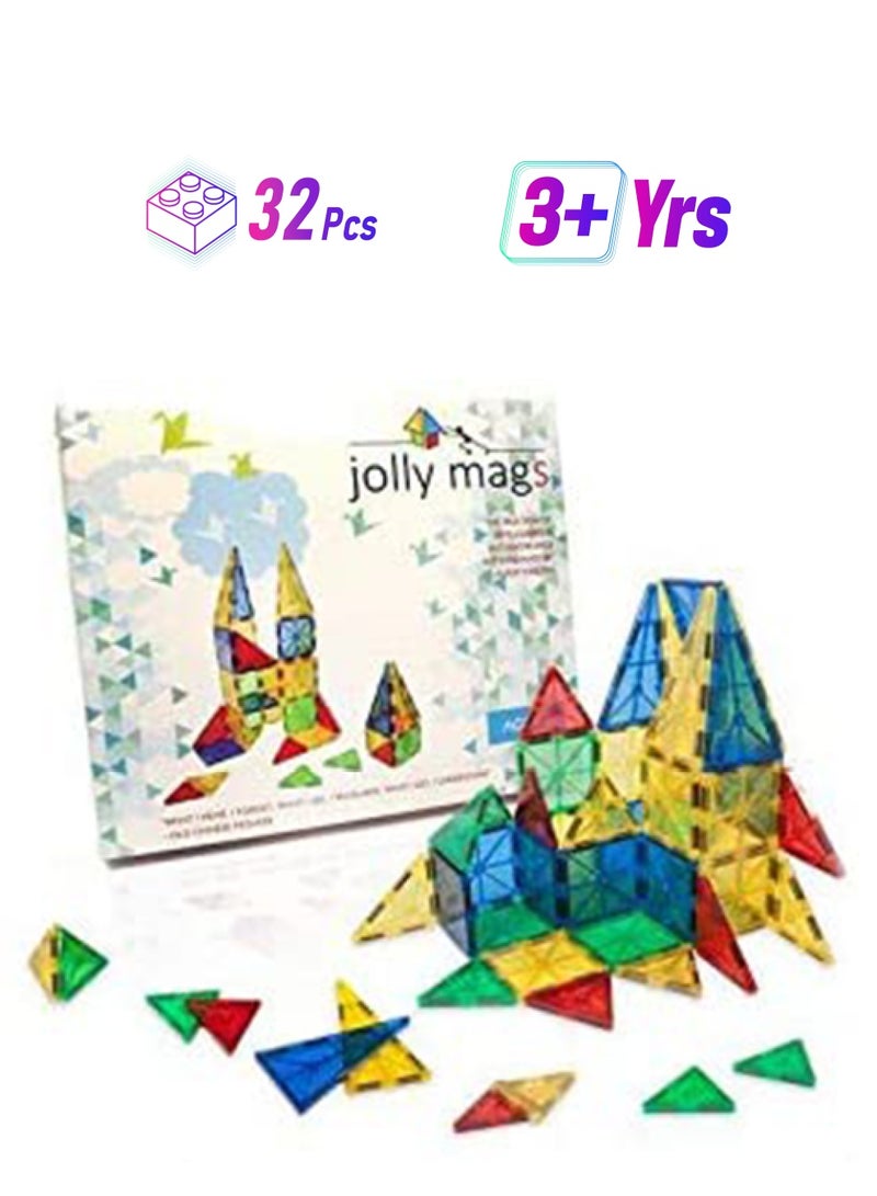 Jolly Mags 2724456128887 32-Piece 3D Building Blocks Toy With Magnets Set For Kids Best Stacking 32 3+ Years  - Image 1