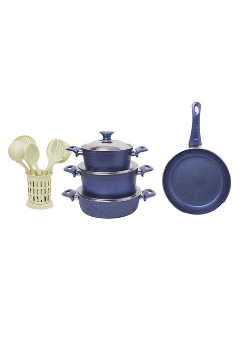 13-Piece Granite Cookware With Serving Set Blue 24x24x10.5cm