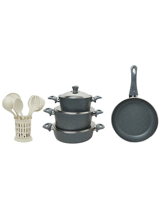 REGAL IN HOUSE - 13 Pieces Turkish Granite Cookware Set With Steel Lid Grey 24x24x10.5cm - Image 1