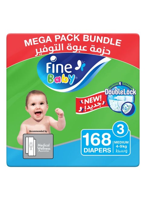 Baby Diapers Medium Size 3 (4 - 9 kg) 168 Count Mega Pack