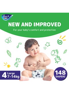 Fine Baby Diapers Size 4 (7-14Kg) Large, 148 Count With The New Double Lock Leak Barriers  - Image 2