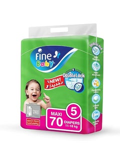 Fine Baby Baby Diapers, Size 5, 11 - 18 Kg, 70 Count Maxi, Mega Pack, Double Lock Technology Prevents Leakage  - Image 1