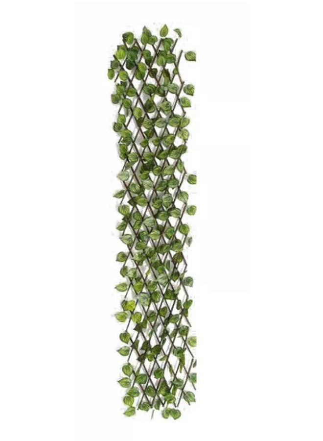 Expandable Wooden Fence With Artificial Faux Plant Leaves Green/Brown
