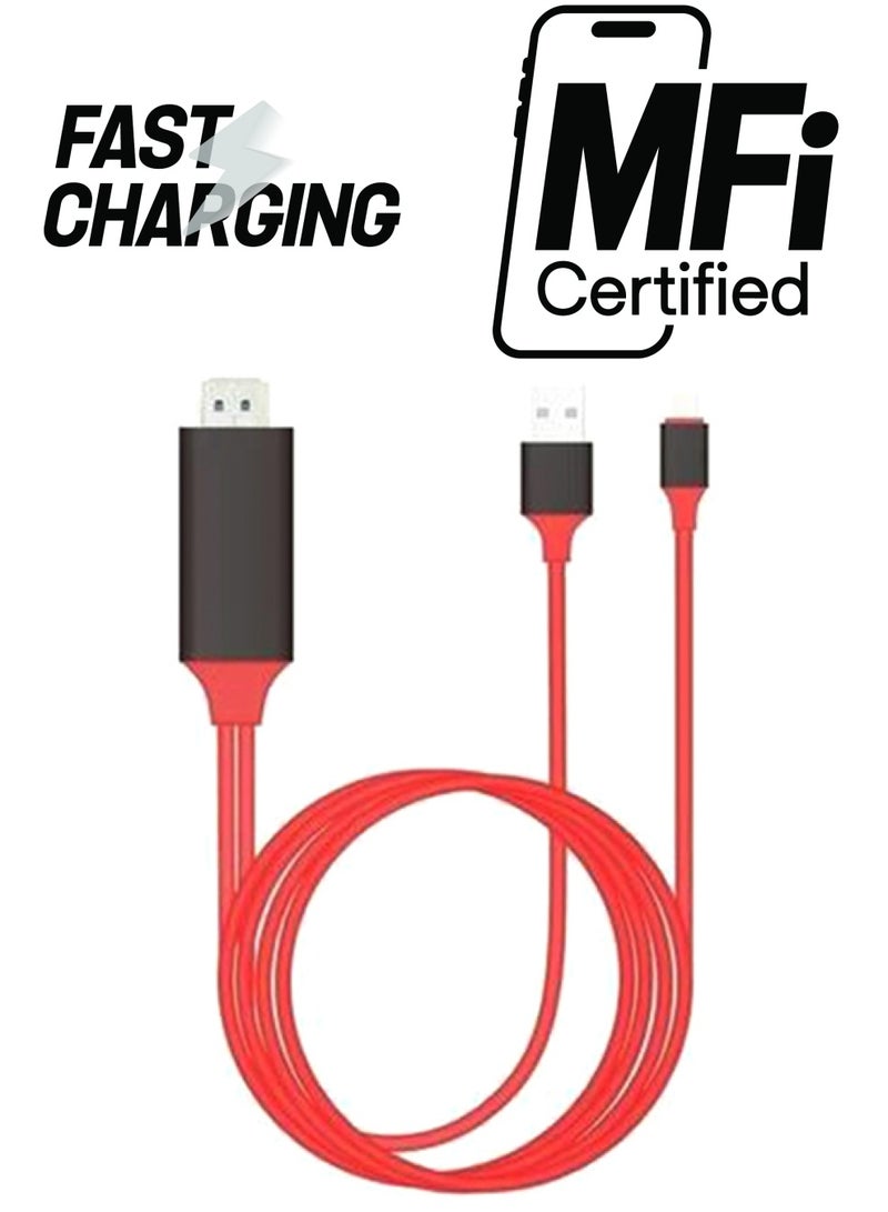 Generic - Lightning To HDMI HDTV Cable For Apple iPhone/iPad/iPod Red - Image 1