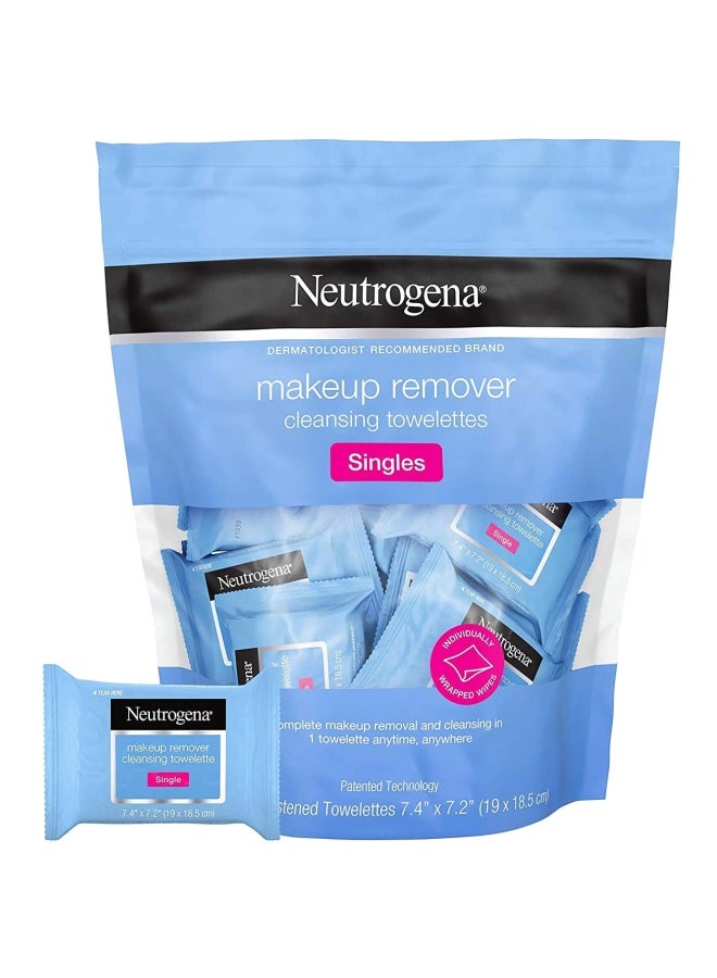 Neutrogena Makeup Remover Cleansing Towelette Singles Daily Face Wipes To Remove Dirt 20 Count (Pack Of 2) Blue 7.4 x 7.2 inchesinch - Image 1