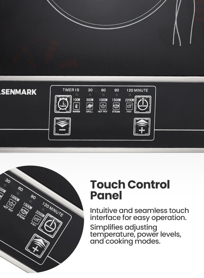Olsenmark - Multi-Functional Single Electric Hob Infrared Cooker with Flat Bottom, High-Temperature Cookware, Frosted Ceramic Glass Panel/ Touch Button Controls 2200 W OMIC2091M Black - Image 1