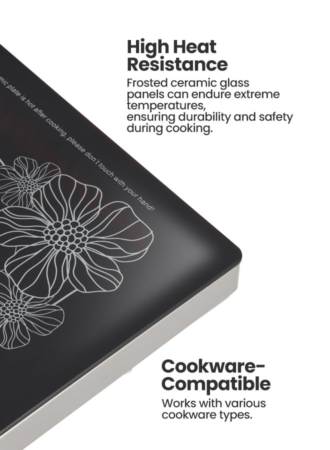 Olsenmark - Multi-Functional Single Electric Hob Infrared Cooker with Flat Bottom, High-Temperature Cookware, Frosted Ceramic Glass Panel/ Touch Button Controls 2200 W OMIC2091M Black - Image 1