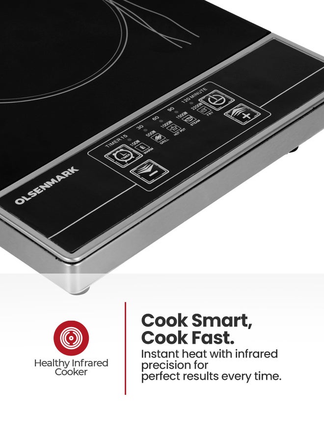 Olsenmark - Multi-Functional Single Electric Hob Infrared Cooker with Flat Bottom, High-Temperature Cookware, Frosted Ceramic Glass Panel/ Touch Button Controls 2200 W OMIC2091M Black - Image 1