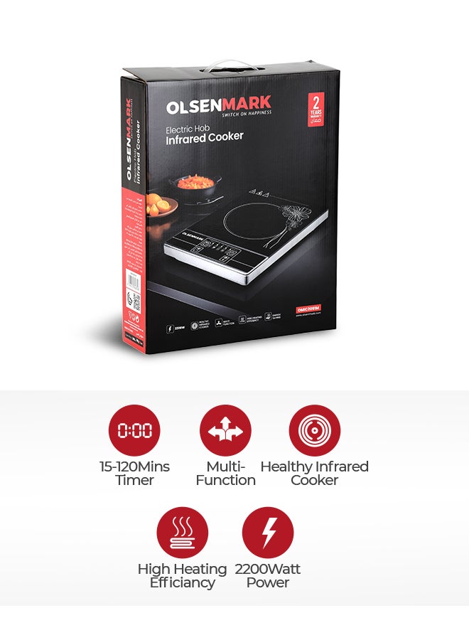 Olsenmark - Multi-Functional Single Electric Hob Infrared Cooker with Flat Bottom, High-Temperature Cookware, Frosted Ceramic Glass Panel/ Touch Button Controls 2200 W OMIC2091M Black - Image 1