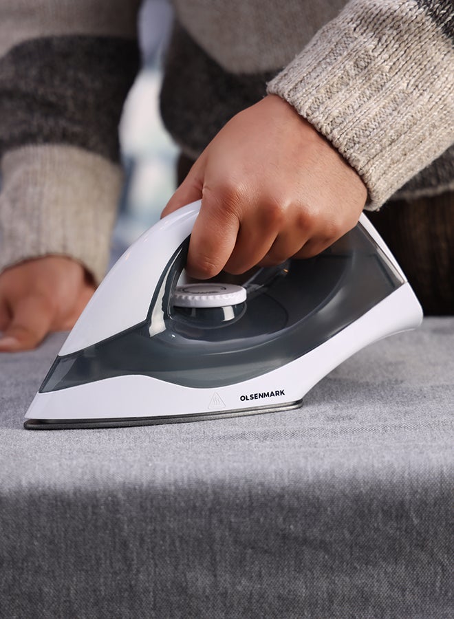 Dry Iron, Non-Stick Coating Plate, Light Weight, Adjustable Temperature, Pilot Light Indicator, Overheat Protection, 1200 W Omdi1679N White/Black