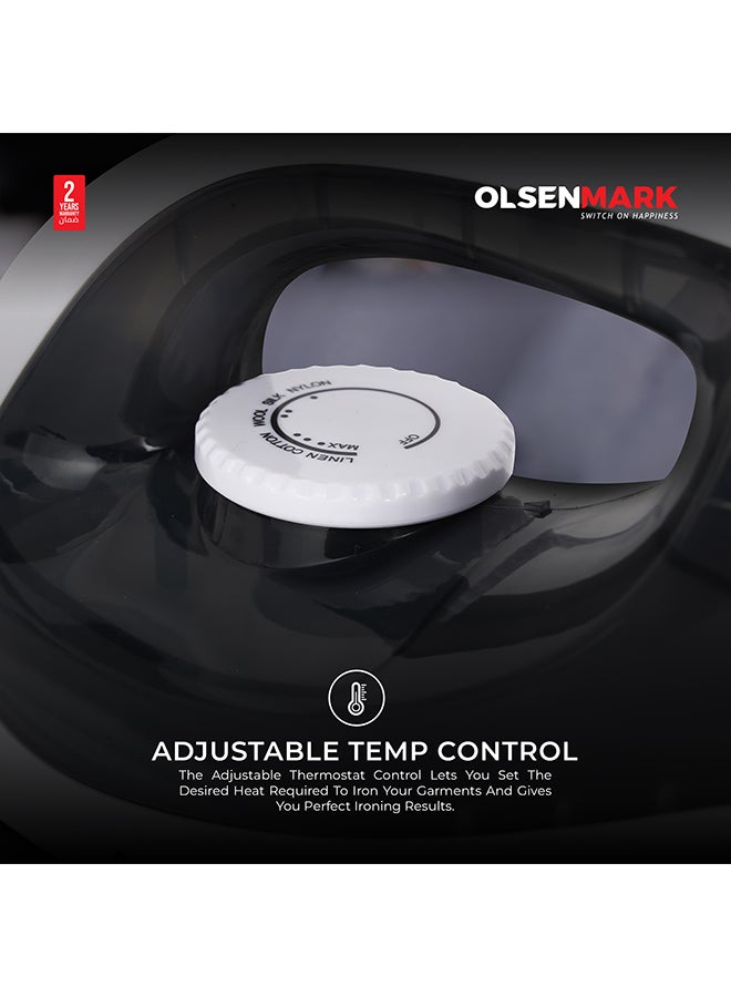 Dry Iron, Non-Stick Coating Plate, Light Weight, Adjustable Temperature, Pilot Light Indicator, Overheat Protection, 1200 W Omdi1679N White/Black
