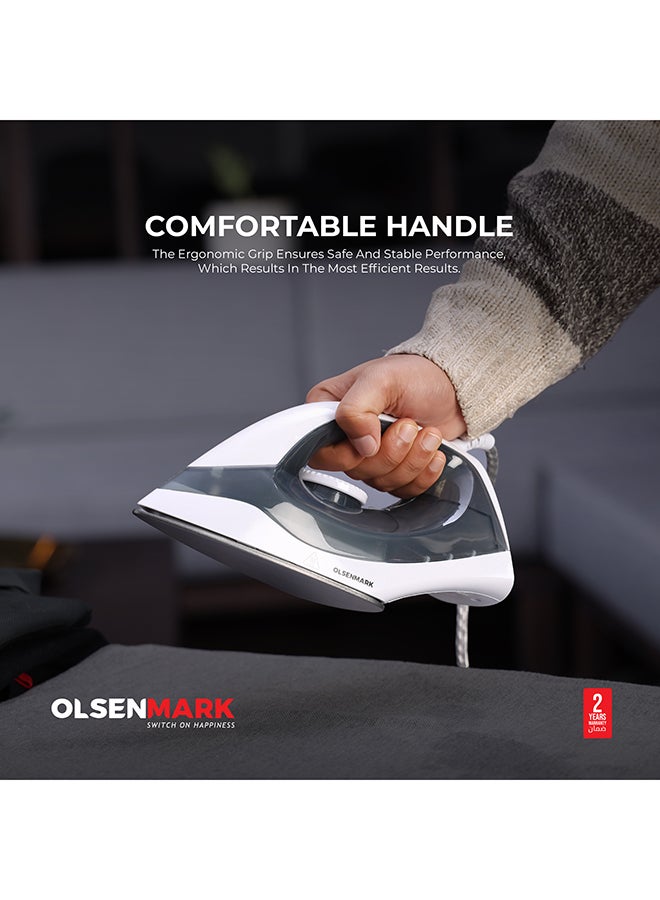 Dry Iron, Non-Stick Coating Plate, Light Weight, Adjustable Temperature, Pilot Light Indicator, Overheat Protection, 1200 W Omdi1679N White/Black