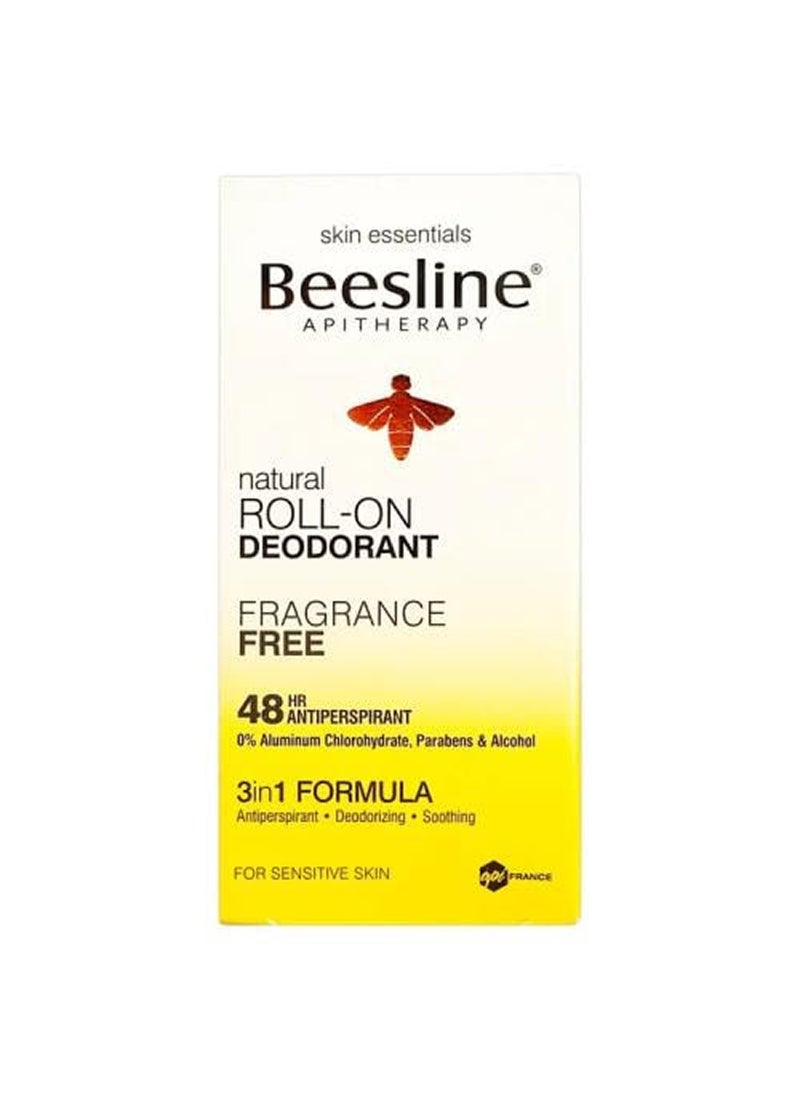 Beesline Fragrance-Free Roll-On Deodorant White/Yellow 50ml - Image 1
