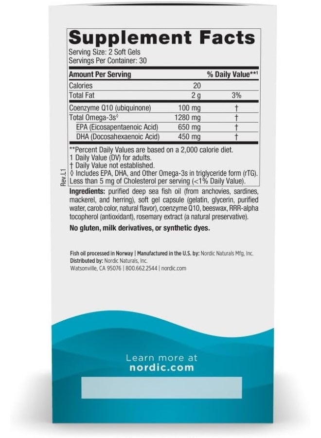 NORDIC NATURALS Ultimate Omega + CoQ10, Lemon, 60 Soft Gels  - Image 2
