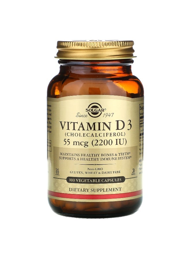Solgar Vitamin D3 Cholecalciferol 55 Mcg 2200 Iu 100 Vegetable Capsules - Image 1