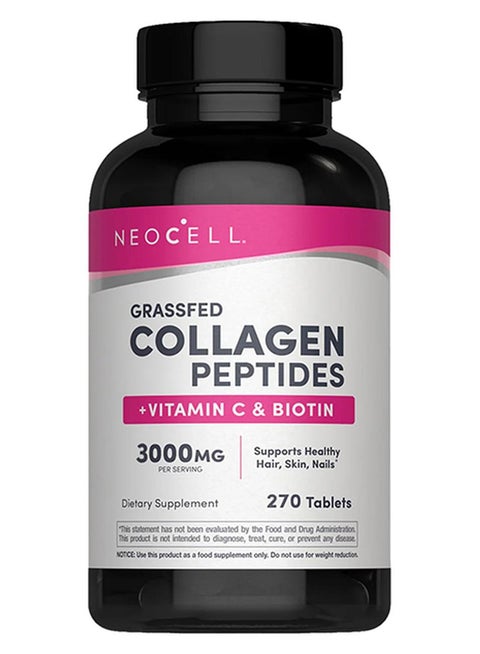 Grassfed Collagen Peptides + Vitamin C + Biotin | 6g Collagen Type 1 & 3 | 5,000mcg Biotin | Supports Healthy Hair, Skin, Nail & Joints | 270 Tablets