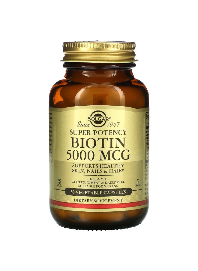 Biotin 5000 Mcg, 50 Vegetable Capsules