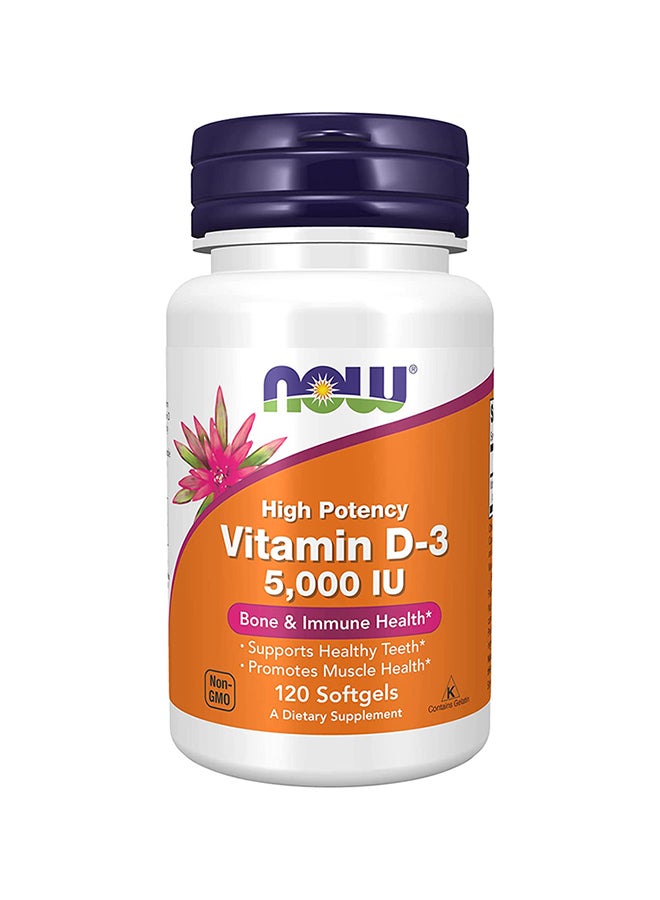 Now Foods High Potency Vitamin D-3 5000Iu 120 Soft Gels - Image 1