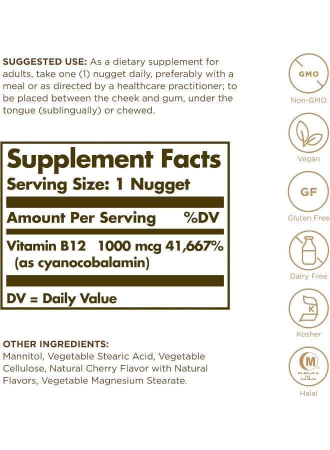 Solgar - Sublingual Vitamin B12, 1000 mcg - 100 Nuggets - Image 1