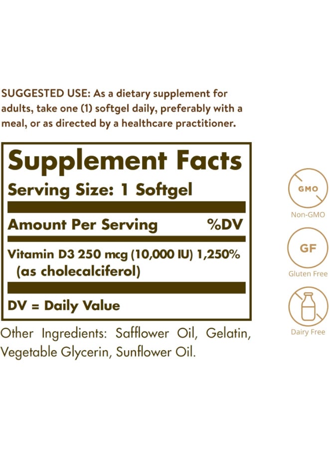 Solgar - Vitamin D3 Cholecalciferol 250 Mcg 10,000 Iu, 120 Softgels - Image 1