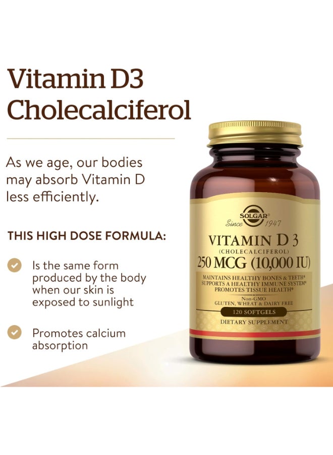 Solgar - Vitamin D3 Cholecalciferol 250 Mcg 10,000 Iu, 120 Softgels - Image 1