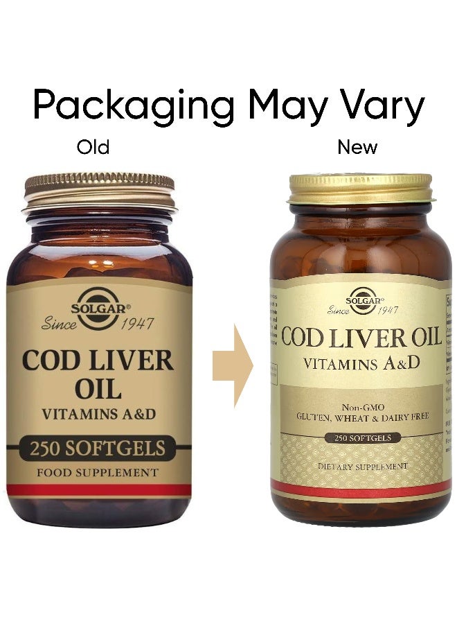 Solgar Cod Liver Oil, Vitamins A & D, 250 Softgels Packaging May Vary  - Image 2