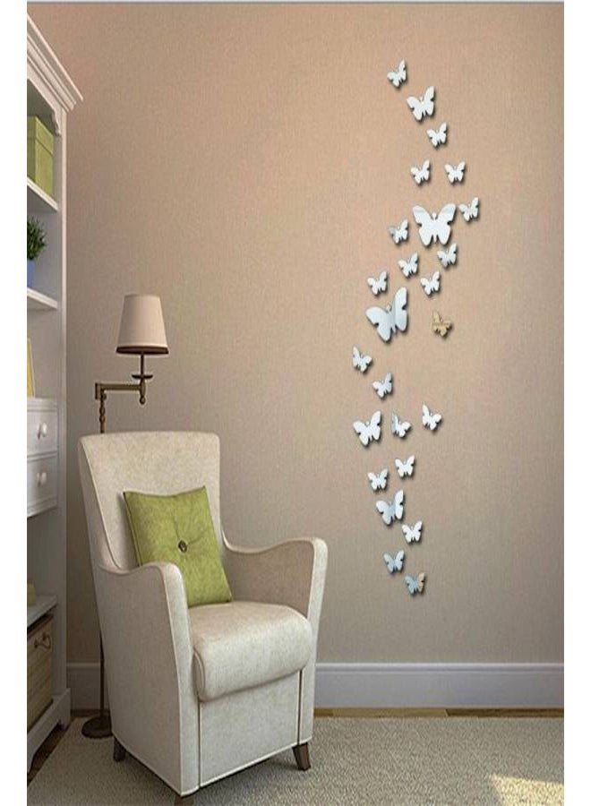 25 PCS Removable Crystal Acrylic Mirror Butterfly Wall Decals Fashion DIY Home Decorations Silver - Image 1