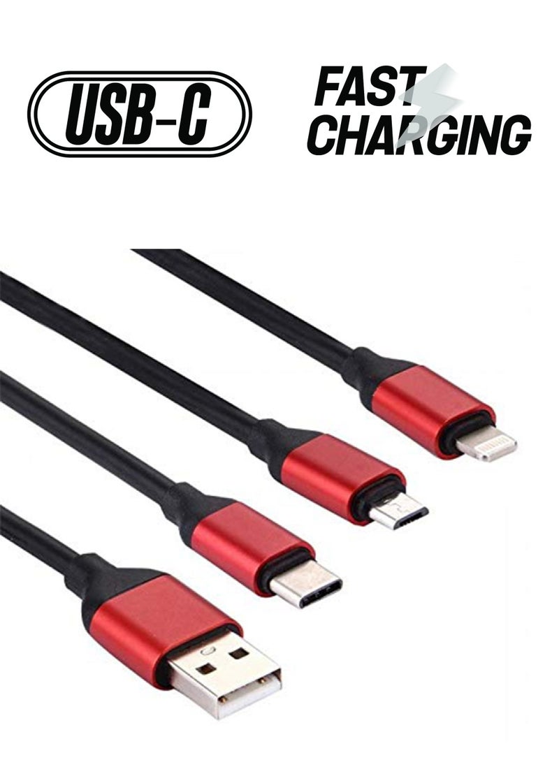 كابل شحن سريع Type C بمنفذ USB ميكرو 3 في 1 لهواتف أبل أندرويد المحمولة أسود - Image 1