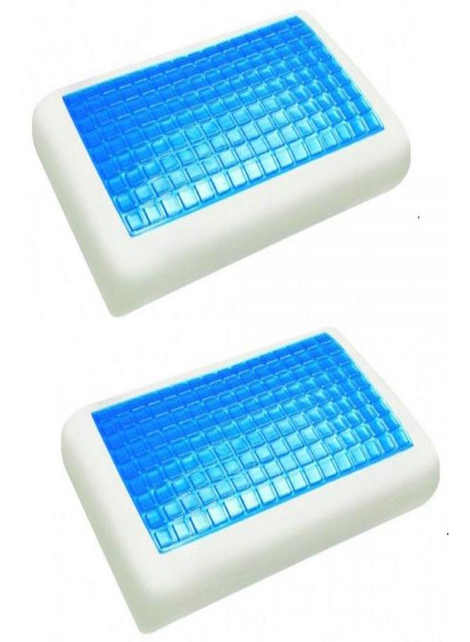 2-Piece Gel Memory Foam Pillow Set Foam Blue/White 40x70cm - Image 3