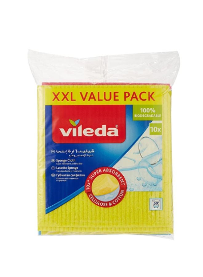 Vileda Sponge Cloth XXL Value Pack 10 Pcs 100% Natural Materials, Super Absorbent, Durable Assorted Color 18x20cm  - Image 1