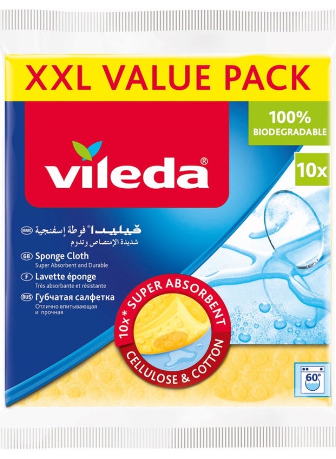 Vileda Sponge Cloth XXL Value Pack 10 Pcs 100% Natural Materials, Super Absorbent, Durable, 5 Pcs Assorted Color 18x20cm - Image 1