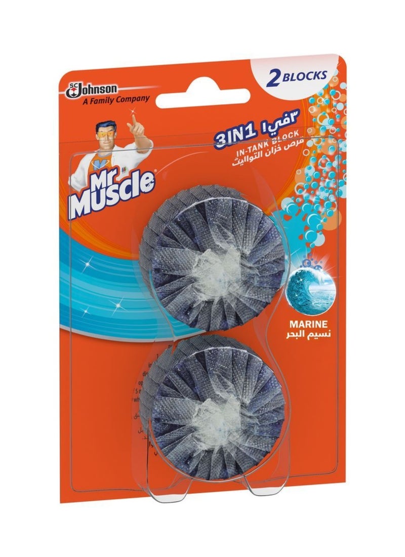 Mr Muscle Toilet Cleaner In-Tank Block With Marine Scent 2 Pieces 50grams - Image 1