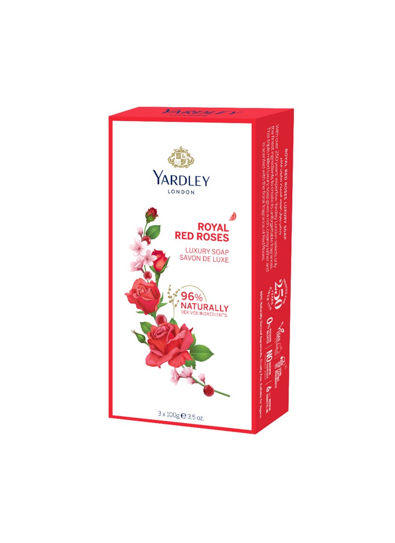 ياردلي مجموعة الصابون الفاخرة رويال ريد روزيز من 3 قطع 3x100جرام - Image 2
