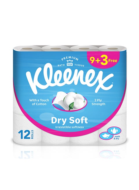 2 Ply Dry Soft Toilet Tissue Paper 12 Rolls 200 Sheets