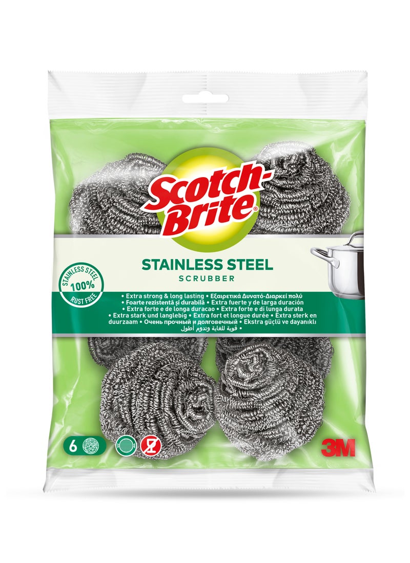 Scotch Brite Stainless Steel Scrubber 6 Pieces Silver - Image 1